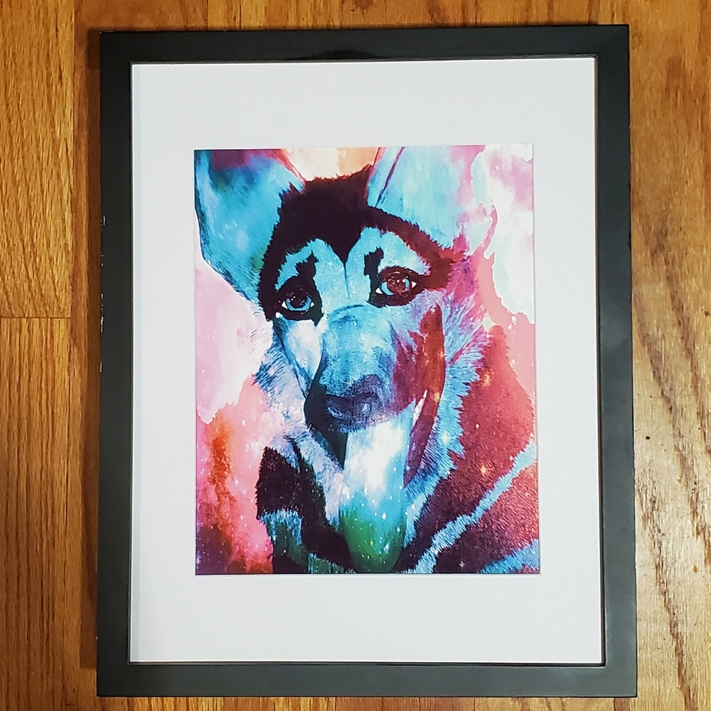 Unframed art print German shepherd blue dog puppy
